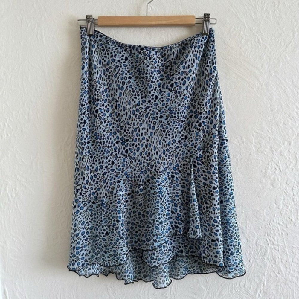 Vintage Blue Leopard Print Midi Skirt Size 28